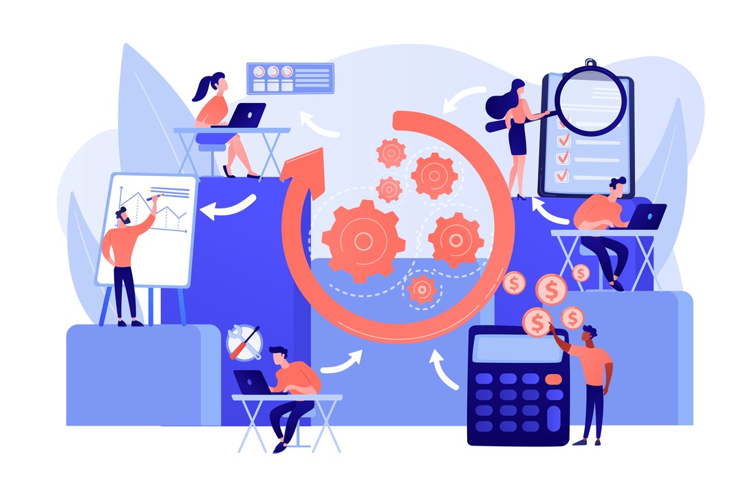 Gestão de atividades: ilustração de equipe trabalhando em tarefas diferentes